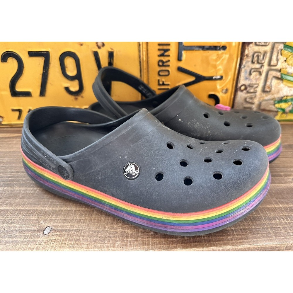 Crocs Classic Black Rainbow Clogs Men's 9 Women's 11